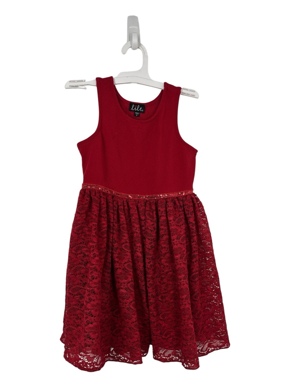 lilt Girls' Burgundy Lace Fit-and-Flare Dress 6
